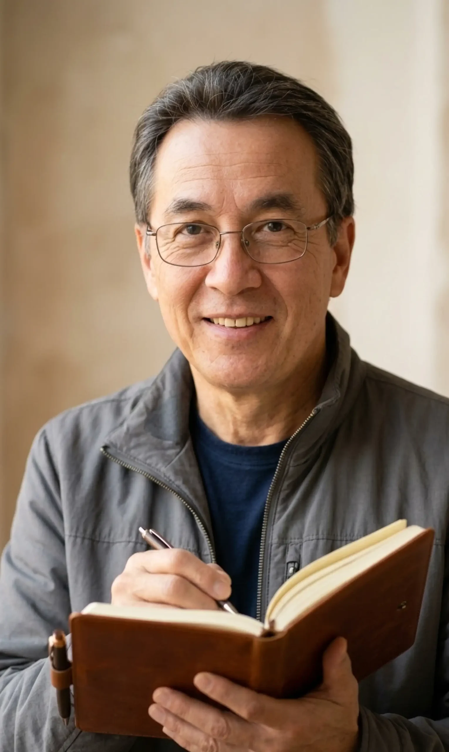 Retrato de Marcos Revilla, director editorial, en una bodega con copa de vino tinto